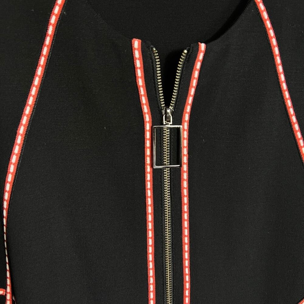 Misook Zip Front Cardigan Sweater Black Coral Pink Trim Long Sleeve Black Large - Picture 2 of 8